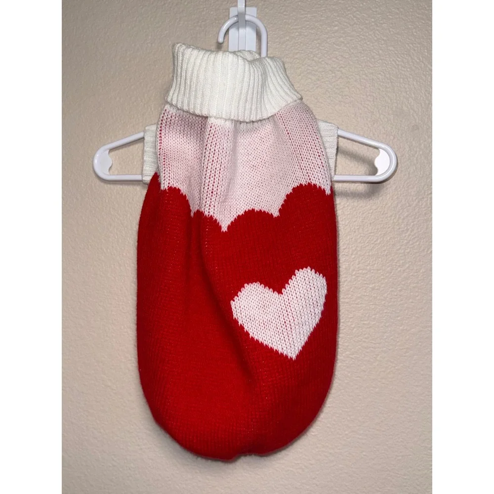 Red and White Heart Pattern Knit Pet Sweater Turtleneck Size Large Valentine Dog